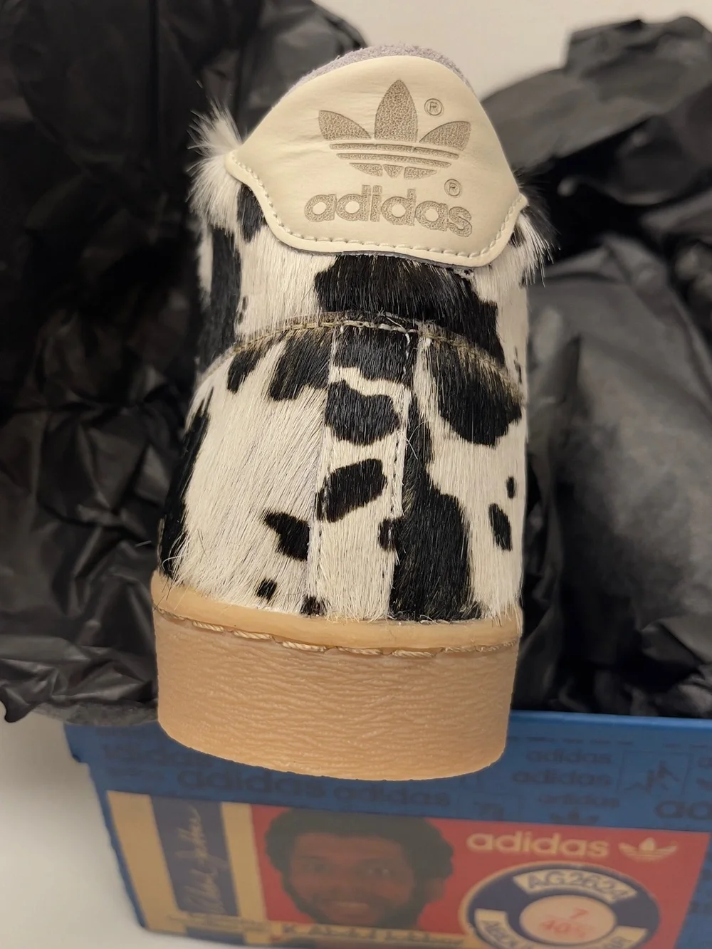adidas Black & White Cowhide Stripe Sneaker with Tan Trim